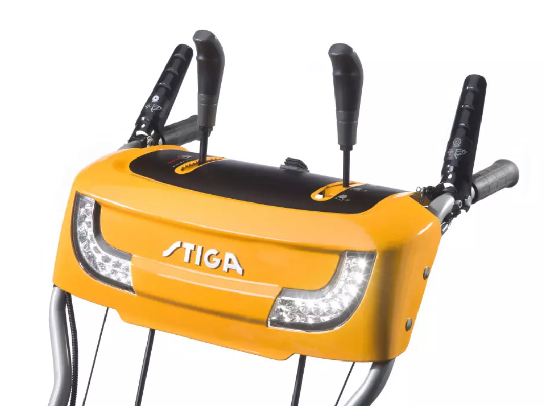 Zamiatarka spalinowa STIGA SWS 800 GE – detal uchwytu i reflektorów roboczych, Techfix Radom